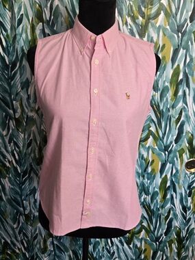 NWT Vintage Ralph Lauren Pink Sleeveless Button-Down Oxford Shirt